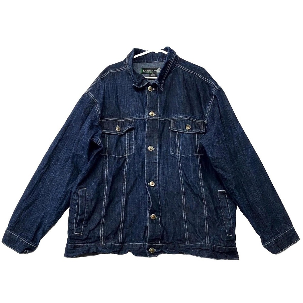 Dodeca Genuine Jean Trucker Jacket Mens 2XL Blue Denim Cotton Logo Button Front